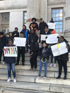 students protesting in Brooklyn Borough Hall